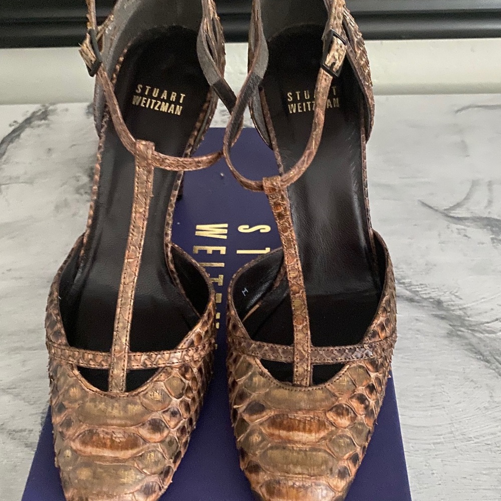 Stuart Weizmann Python Skin Bronze Pumps Size 8 - image 8